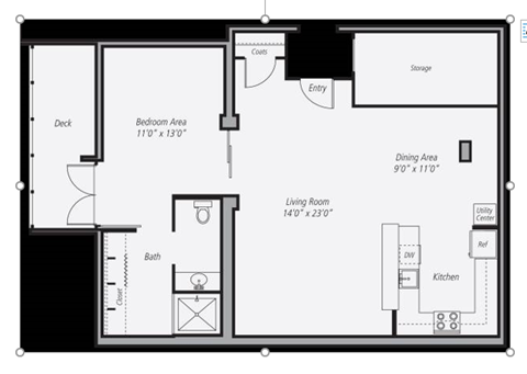 A3 1 bedroom 1 bath 868 square feet